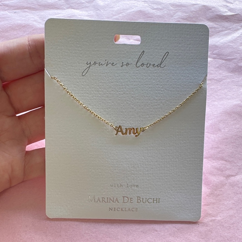 Gold Plated 'Amy' Script Necklace - adjustable sizing 14”-18” (tarnish-free)